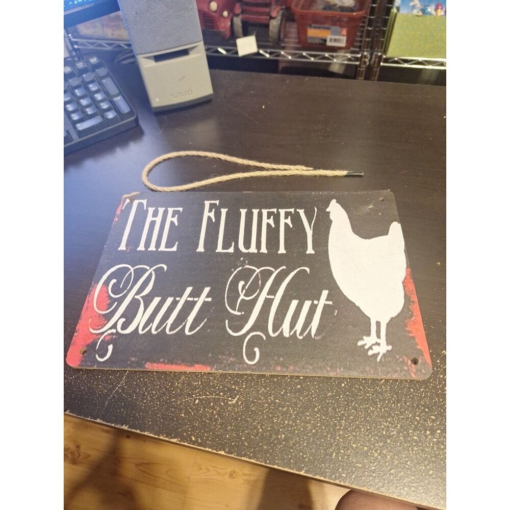 Fluffy Butt Hut Wood Sign 8" x 12" Funny Pet Wall Decor w/ Hanging Cord